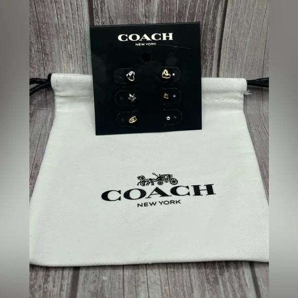 NWT COACH Mixed Metallic Stud Earring Set of 6 - Gold & Silver w/ Dust Bag - Picture 7 of 7